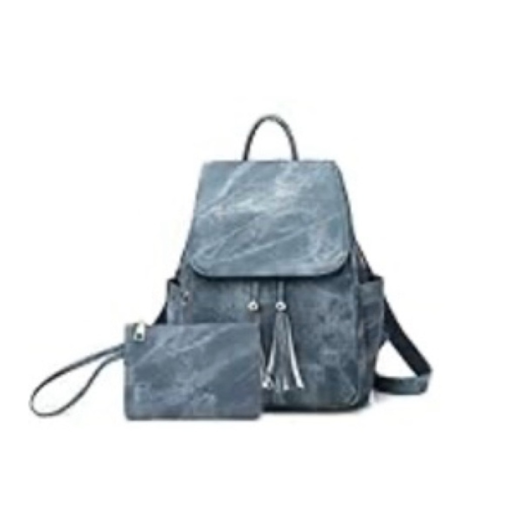 Blue book bag with matching pouch wristlet